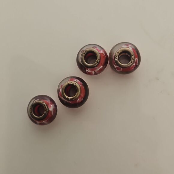Murano Glass Floral Bead Set Of 4 Charms - Picture 10 of 16